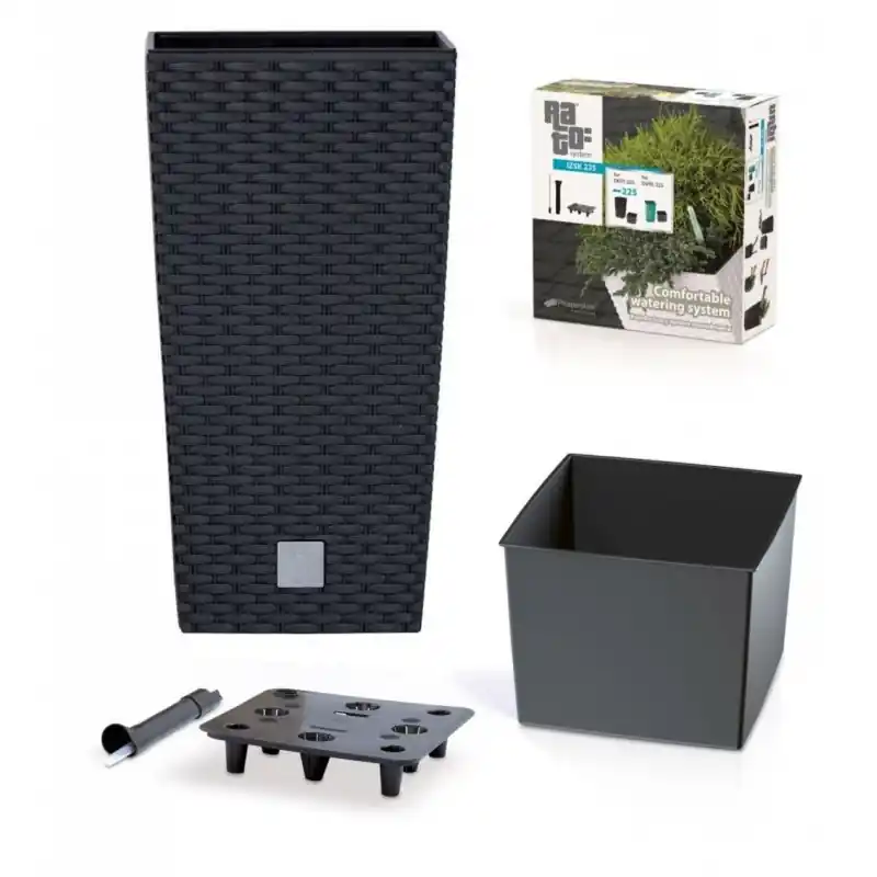 Letzte Chance Blumenkübel RATO SQUARE 26,6L Rattan O. inkl. Einsatz anthrazit Eckig+Wasserstandsanzeiger