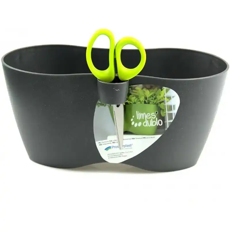Expressversand Prosperplast LIMES DUBLO Kräutertopf Übertopf m. Schere 2,5 l, graphit DLD250