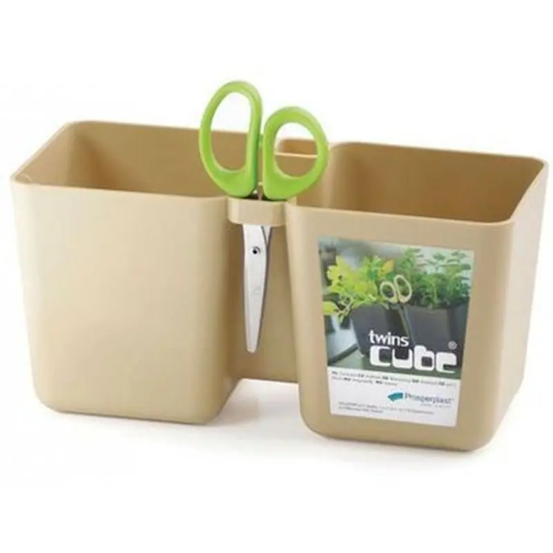 Bestseller PROSPERPLAST TWINS CUBE Kräutertopf Übertopf eckig m. Schere 2,5 l creme DTC245