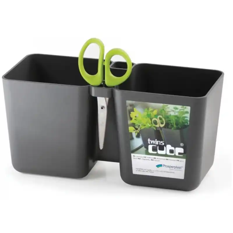 Wochenendangebot Prosperplast TWINS CUBE Kräutertopf Übertopf eckig m. Schere 2,5 l graphit DTC245