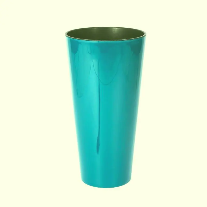 Begrenztes Angebot Blumenvase TUBUS SLIM SHINE 3,3 L Blumentopf inkl. Einsatz Pflanzsäule glänzend türkis