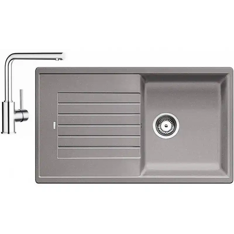 Expressversand BLANCO Set Spüle ZIA 5 S SILGRANIT Allumettalic + Armatur Mila chrom