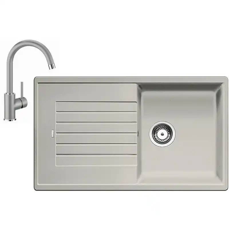 Preiswert BLANCO Set Spüle ZIA 5 S SILGRANIT Pearlgrau + Armatur Mida Pearlgrau