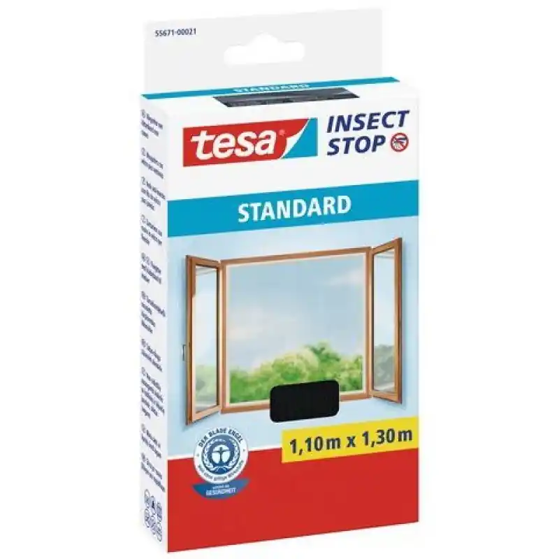 Versand Am Gleichen Tag TESA Insect Stop Fliegennetz für Fenster STANDARD, anthrazit 1,1m x 1,3m 55671-00021