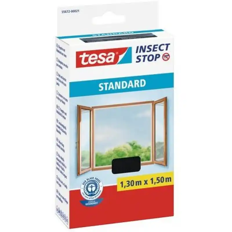 TESA Insect Stop Fliegennetz für Fenster STANDARD, anthrazit 1,3m x 1,5m 55672-00021 Finale Aktion