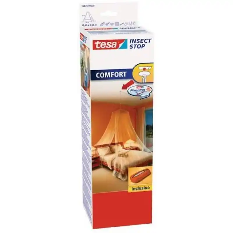 Kracherpreis TESA Insect Stop Fliegengitter Moskitonetz mit Deckenhaken, weiß 12,5m x 2,5m 55836-00020