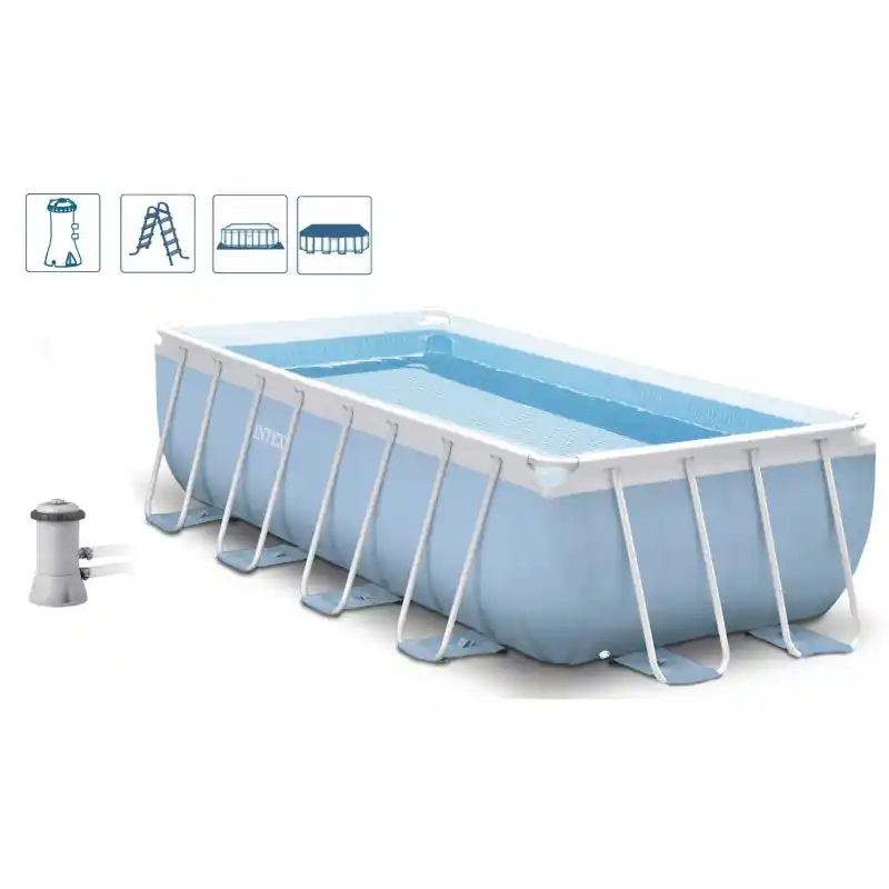 INTEX PRISM FRAME Rectangular POOL 488 x 244 x 107 cm mit Kartuschenanlage, 28318 Sonderangebot