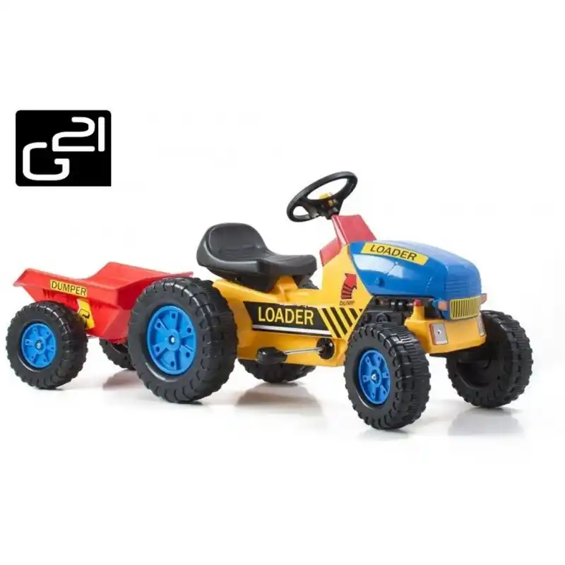 G21 Kindertraktor mit Anhänger gelb/blau 690814 Sonderangebot