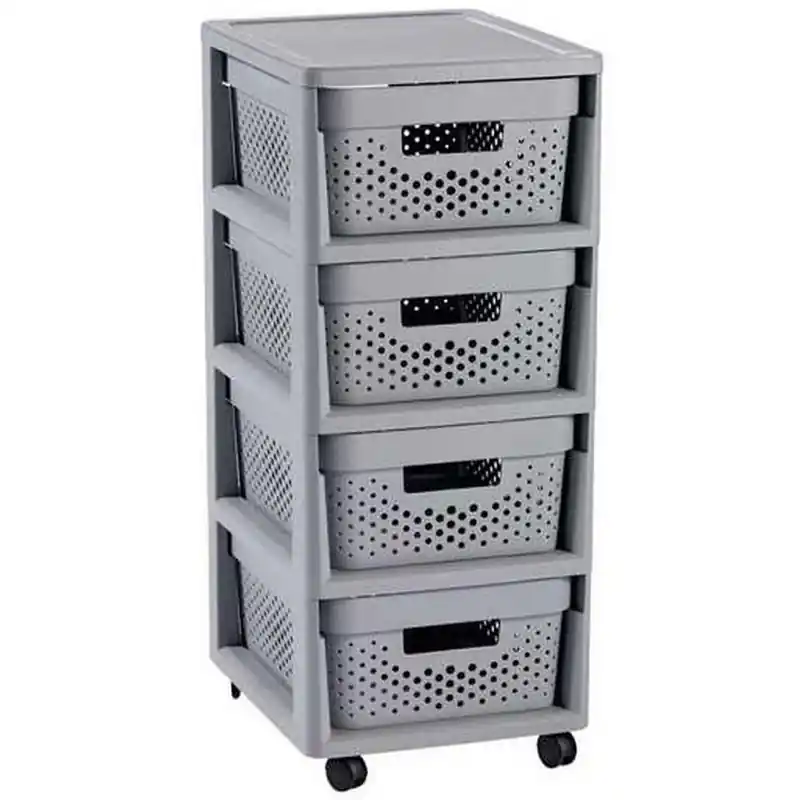 Zertifiziert CURVER INFINITY 4x11L Regal mit 4 Schubladen 36 x 29,5 x 65,5 cm DOTS, grau 04356-099