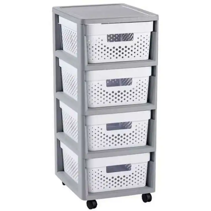 CURVER INFINITY 4x11L Regal mit 4 Schubladen 36 x 29,5 x 65,5 cm DOTS, weiß 04356-Y36 Nur Für Kurze Zeit