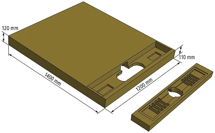 Markenprodukt Bodenebenes Duschelement ,,universal für Duschrinne 1400x1200x120 mm, Einbauhöhe 120 mm