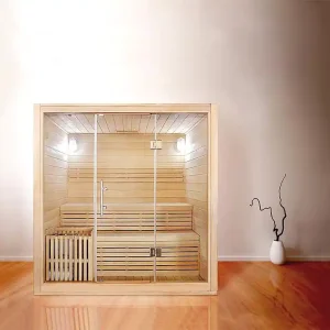 Neu Im Sortiment Sauna Athen M, Hemlocktanne, m.Sternenhimmel,Saunaofen 6000W, 1800x1350x2000mm