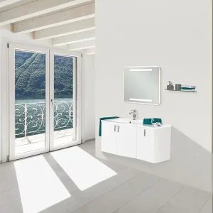 Badmöbel-Set EBAMO Serie MBG weiß Hochglanz Ablage rechts Sofort Bestellen