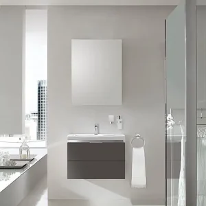 Badmöbel-Set EOLA anthrazit Hochglanz Breite 600mm 2 Auszüge Knallerangebot