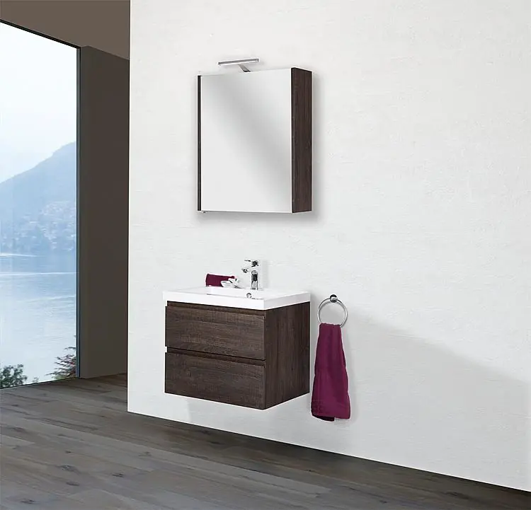 Saisonangebot Badmöbel-Set ELAI Serie MBO Eiche dunkel Dekor Breite 600mm 2 Auszüge