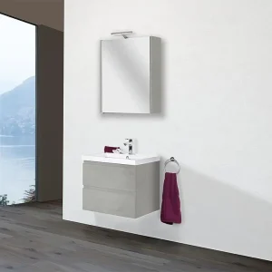 Billig Badmöbel-Set ELAI Serie MBO Eiche grau Steind. Breite 600mm 2 Auszüge