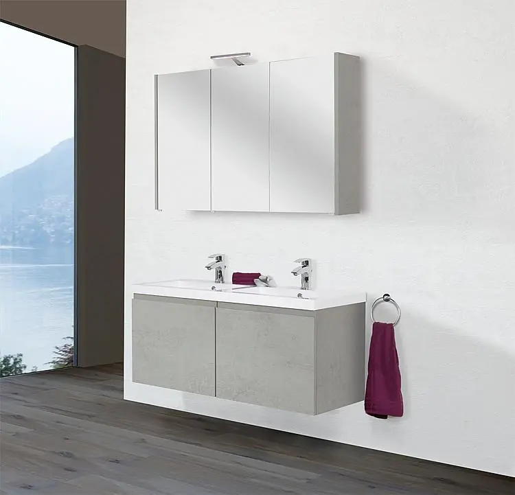 Finale Aktion Badmöbel-Set ELAI Serie MBO Eiche grau Steind. Breite 1200mm 2 Auszüge