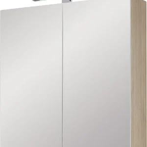 Geprüft Spiegelschrank mit Beleuchtung Lärche bicolor 2 Türen 700x770x208mm