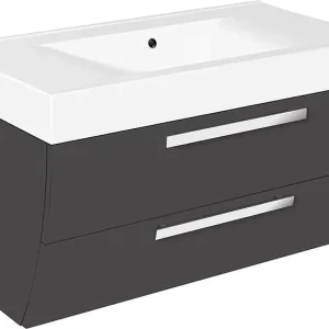 Zertifiziert WTU+Mineralguss-WT ENNA anthrazit Hochglanz 2 Auszüge 900x544x500mm