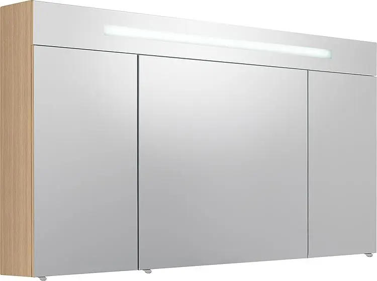 Echt Spiegelschrank m. bel. Blende Eiche hell 3 Türen 1200x740x160mm