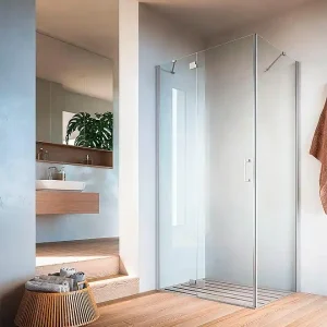 Bestpreis Eck-Duschkabine Eloa, Drehtür+2x Fixteil,Tür re,875-890mm,H1950mm, Sigla 6mm,Hebe-Senk-Syst.