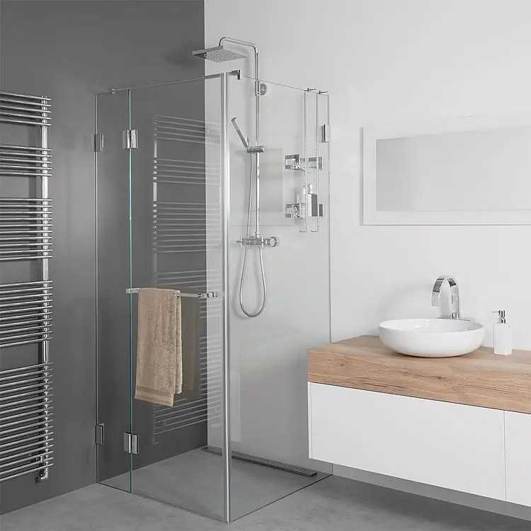 Eckduschkabine Farfalla m. Hand- tuchst.,1 Tür links+2 Fixteile 770x770x2000x8mm,mit ETC Schnäppchen