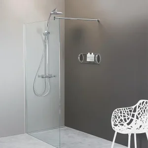 Billig Walk-In Glasdus. mit ETC und Wandprofil+Stabi.-Stange rund, 1280x2000x8mm, ESG transparent