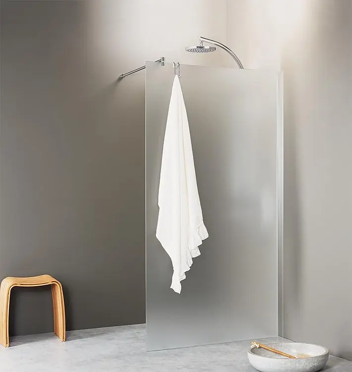 Echt Walk-In Glasdus. mit ETC und Wandprofil+Stabi.-Stange rund, 780x2000x8mm Satinato Weißglas