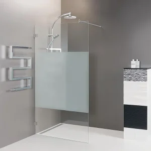 Walk-In Glasd. m. ETC Innenbünd. Wandbeschläge+Stabi.-Stange 980x2000x8mm Siebdruck mittig Direktkauf