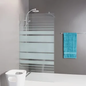 Walk-In Glasdus. m. ETC m. Wand- Winkel+Stabi.-Stange rund 1280x2000x8mm Siebdr. Streifen Nur Heute