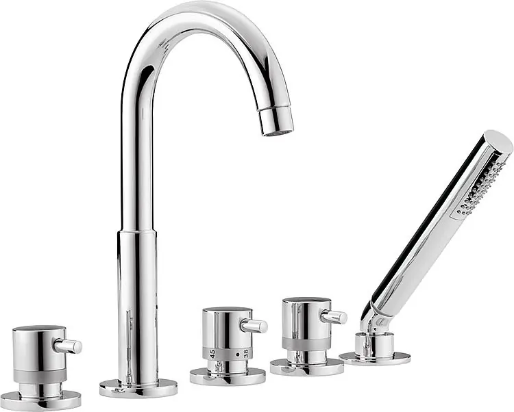 Begrenztes Angebot 5-Loch Wannenrandthermostatmis. Set Kos, mit Stabhandbrause Ausladung 165 mm