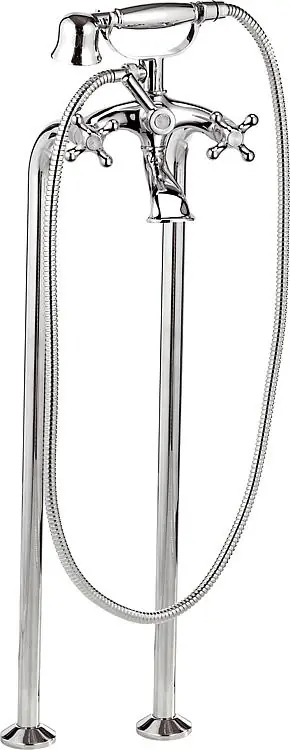 2-Griffwannenmischer boden. Set Retro, verchromt, mit Handbrause Ausladung 125 mm Highlight
