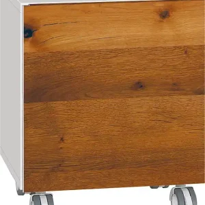 Heißes Angebot Rollcontainer ELA Korpus weiß smt - Front Eiche Furnier dunkel 400x400x350mm