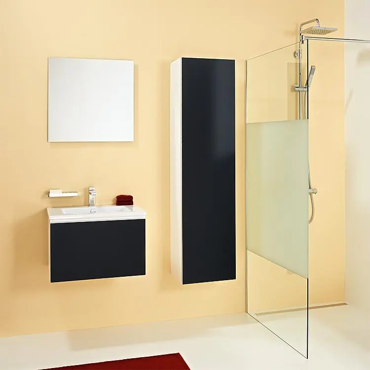 Expressversand Badmöbel-Set ELA Korpus Weiß Front Schwarz 610mm mit Hochschrank