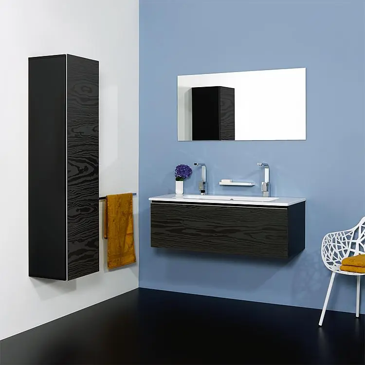 Badmöbel-Set ELA Korpus Schwarz Front Seekiefer Schwarz 1210mm mit Hochschrank Anschlag rechts Markenprodukt