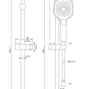 Aktuell Brausegarnitur V2 m.Stange 60cm Schlauch u.HB 3-str. rund verchr.VIGOUR