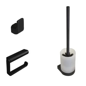 WC Set derby V3 mit Papierh. o. Deckel Bürstengarnitur Haken schwarzmatt VIGOUR Zertifiziert