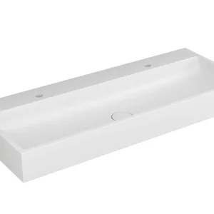 Waschtisch white V4 120x48cm mit 2 Hahnl. re.+li. MW weiss VIGOUR Letzte Chance