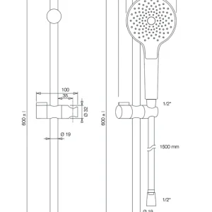 Brausegarnitur V2 m.Stange 60cm Schlauch u.HB 1-str. rund verchr.VIGOUR Direktkauf