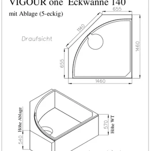 Wannenträger f.Eckbadewanne one 140cm m.Ablage Höhe 57cm VIGOUR Neu