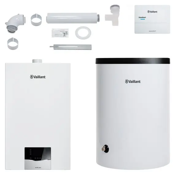 Begrenztes Angebot Vaillant Paket 1.645/2 ecoTEC plus VC 15 CS/1-5, VIH R 120/6B, VRC 710 Abgas fl. 8000013864