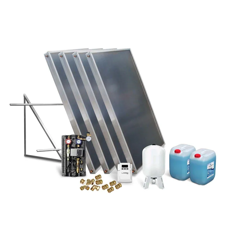 Solar-Paket Brauchwasser 4x AMP 2.0 Flachkollektor 8,04 qm Flachdachmontage Expressversand