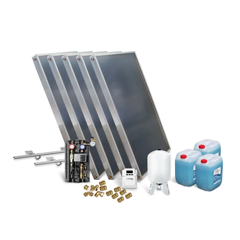 Super-Preis Solar-Paket Brauchwasser 5x AMP 2.0 Flachkollektor 10,05 qm Schrägdachmontage