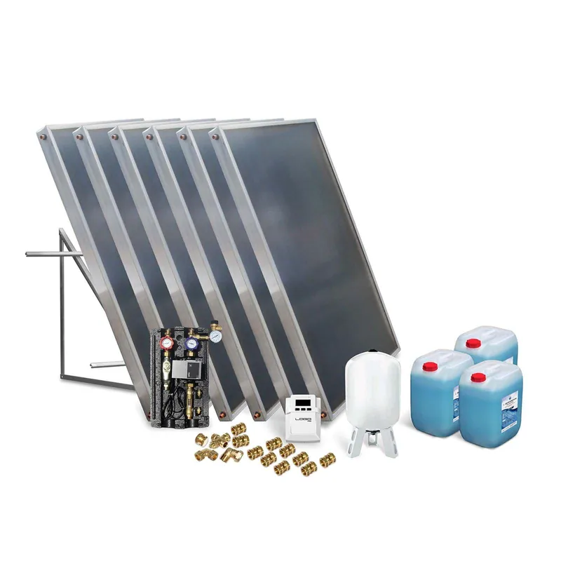 Solar-Paket Brauchwasser 6x AMP 2.0 Flachkollektor 12,06 qm Flachdachmontage Beliebt