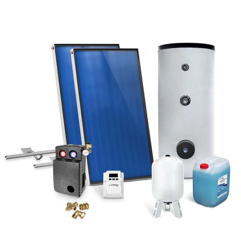 Solar-Paket für Brauchwasser 2x AMP 2.0 Flachkollektor 4,02 qm 300 Liter Solar-Brauchwasserspeicher Schrägdachmontage Letzte Chance