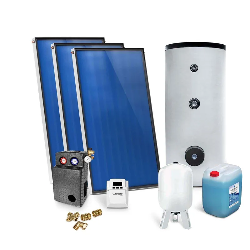 Solar-Paket für Brauchwasser 3x AMP 2.0 Flachkollektor 6,03 qm 400 Liter Solar-Brauchwasserspeicher Rabatt