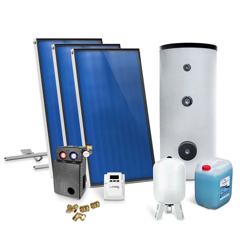 Online Kaufen Solar-Paket für Brauchwasser 3x AMP 2.0 Flachkollektor 6,03 qm 400 Liter Solar-Brauchwasserspeicher Schrägdachmontage