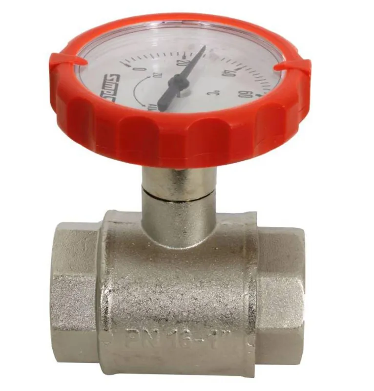 Neuheit Muffen-Kugelhahn PN 16, G 1 1/4 Zoll mit rundem Thermometergriff (rot, Ø 63 mm)