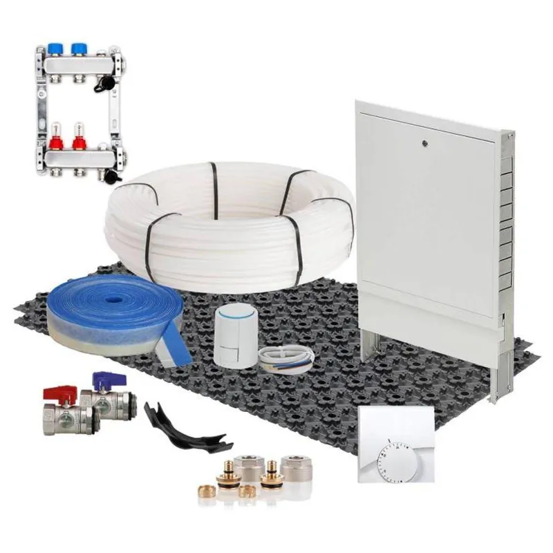 76,8 m² Set Dünnschichtsystem flach 12x2 PE-RT Rohr Raster 10 cm 10 Heizkreise Regler 230 V + Zubehör Rabatt