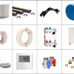 70 m² Set Tackersystem Faltplatte 20 mm WLG 045 16x2 PE-RT Rohr Raster 15 cm 5 Heizkreise LCD Regler 230 V + Zubehör Bestseller
